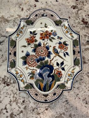Royal Delft Polychrome Floral Bird Plate 11” Wall Decor Hand Painted